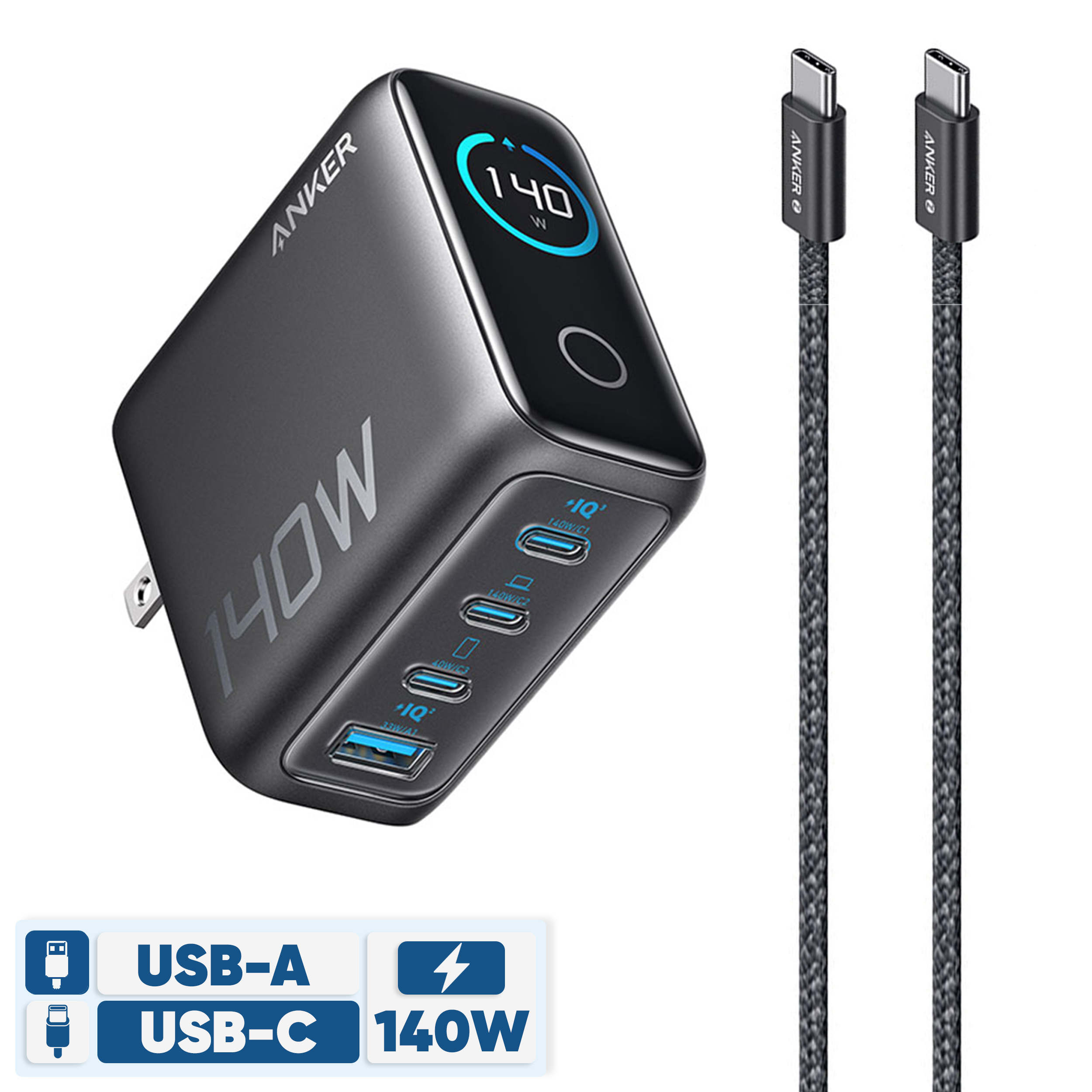 شارژر دیواری 140 وات انکر مدل A2697 به همراه کابل USB-C به طول 1.5 متر شارژر دیواری 140 وات انکر مدل A2697 به همراه کابل USB-C به طول 1.5 متر